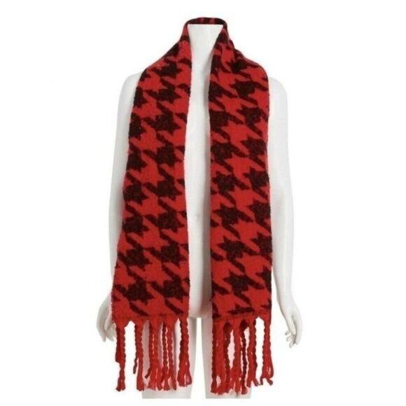 DKNY Oversized Red and Black Houndstooth Scarf Blanket‎ Wrap NWT - Picture 1 of 3